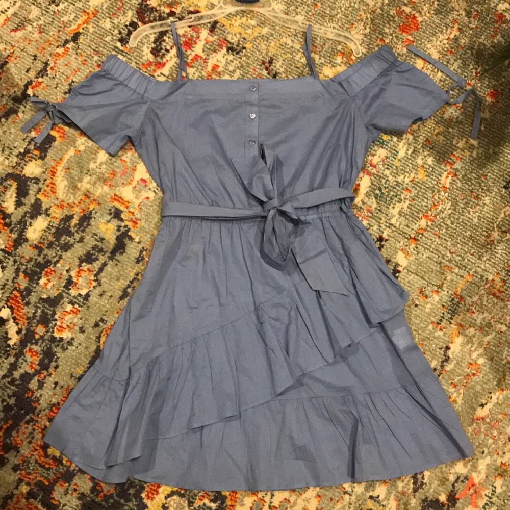 ASOS Blue off the shoulder button up dress